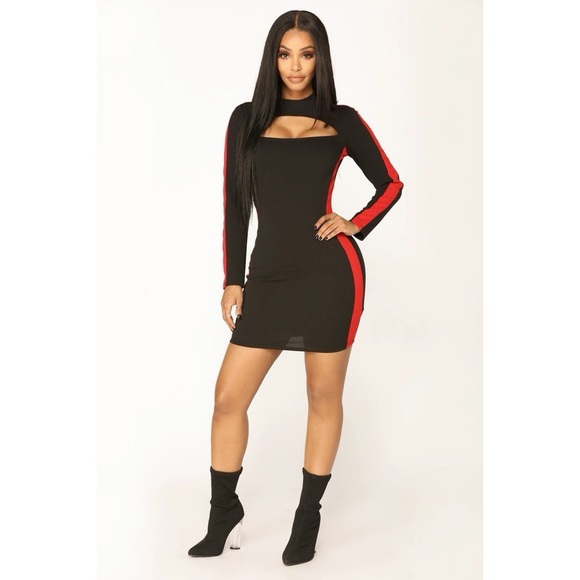 Davis Color Block Dress - Black/Red - Picture 2 of 5